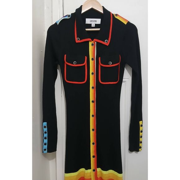 Christopher john rogers womens medium yellow black maxi dress wool colorblock - Picture 2 of 8